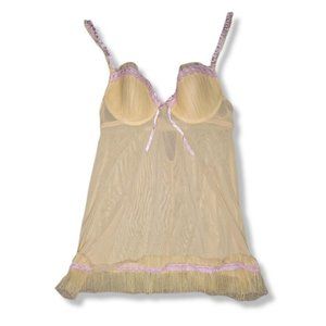 Rampage Pastel Fairycore Sheer Mesh Yellow Pink Accent Babydoll Slip Size medium